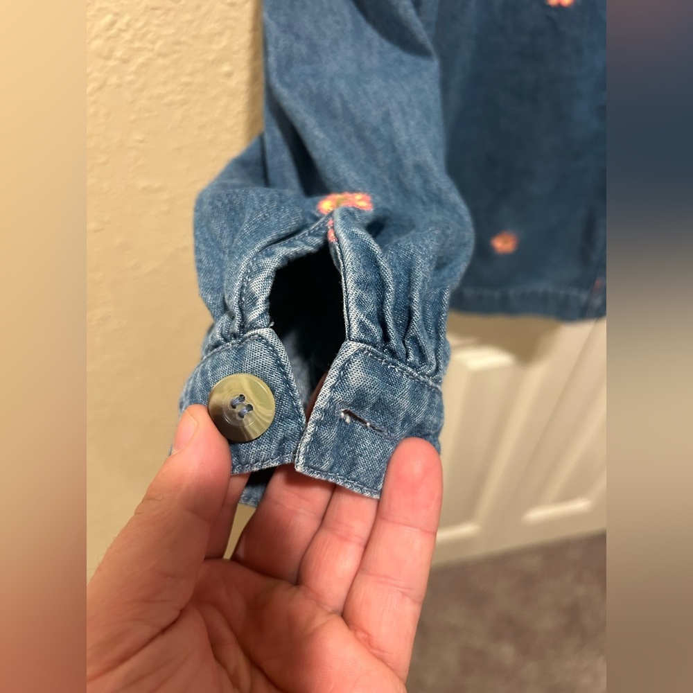 Native Youth Oversized Denim Shirt Flower Embroidery Cottagecore Festival,XS - Picture 4 of 6